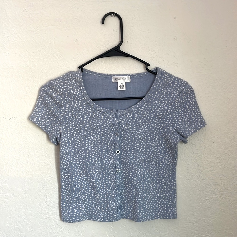 Blue Floral Button Up Crop Top